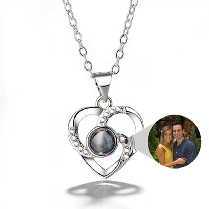 Silver Romantic Colorful Photo Projection Necklace Heart Shaped Pendant Necklace