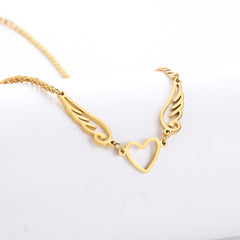 Hollow Heart Angel Wing Necklace