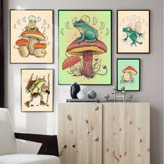 Home Decor Frog Mushroom Canvas Painting Wall Poster