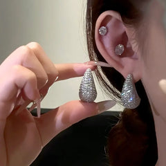 Fashion Jewelry Vintage Chunky Dome Drop Earrings For Women Glossy Stainless Steel Thick Zircon Inlaid Teardrop Earring Earrings Women