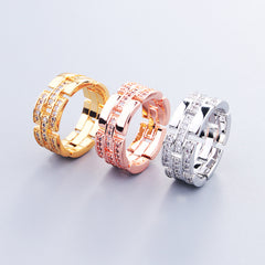 Simple Stitching Ring Pair For Couple Micro Rhinestone Small Luxury Copper-plated Gold