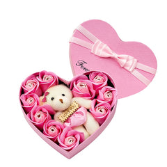 10 Heart-shape Soap Flower Gift Box Scented Rose Petals with Bear