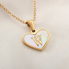 26 Letter Heart-shaped Necklace White Shell