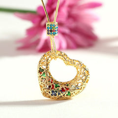Heart-shaped Hollow Long Crystal Sweater Chain Pendant Jewelry