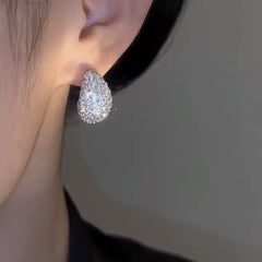 Fashion Jewelry Vintage Chunky Dome Drop Earrings For Women Glossy Stainless Steel Thick Zircon Inlaid Teardrop Earring Earrings Women