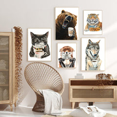 Funny Animals Poster Bar Wall Decor Canvas Painting
