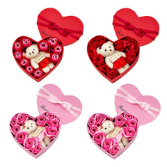 10 Heart-shape Soap Flower Gift Box Scented Rose Petals with Bear